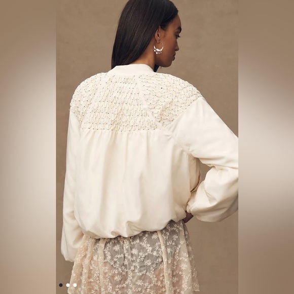 By Anthropologie Smocked Bomber Jacket - Picture 3 of 6